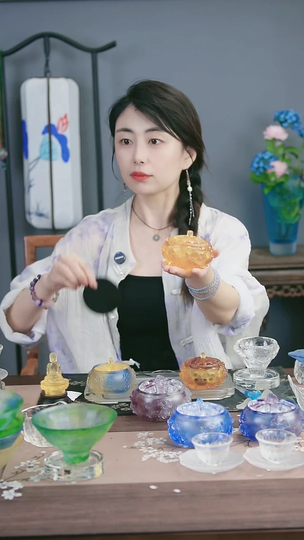 琉璃手工艺品古法琉璃芍药黄色香炉