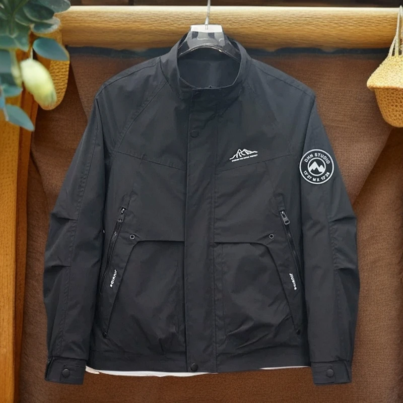 男士休闲夹克外套高级感2025新款春秋季工装立领夹克男款显瘦上衣