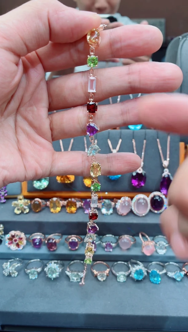 水晶手链银S925镶嵌水晶手链