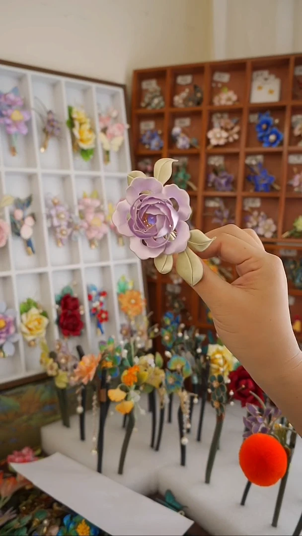 手工非遗绒花发夹