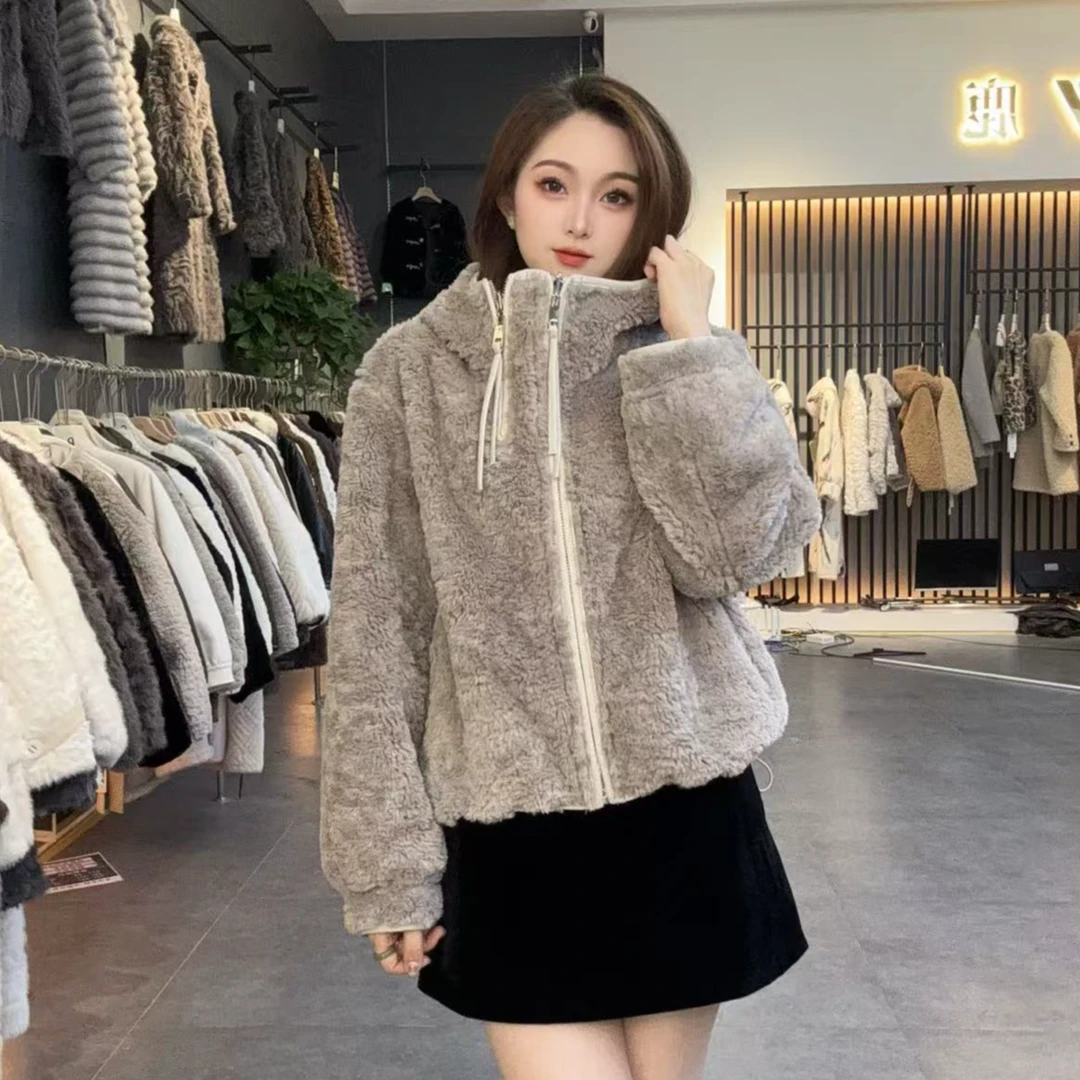 【双拉链】新款双面双穿秋冬连帽轻奢女式外套保暖显瘦宽松80131