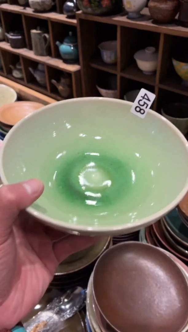 瓷片起****宝458微瑕玻化绿心锅盘1个