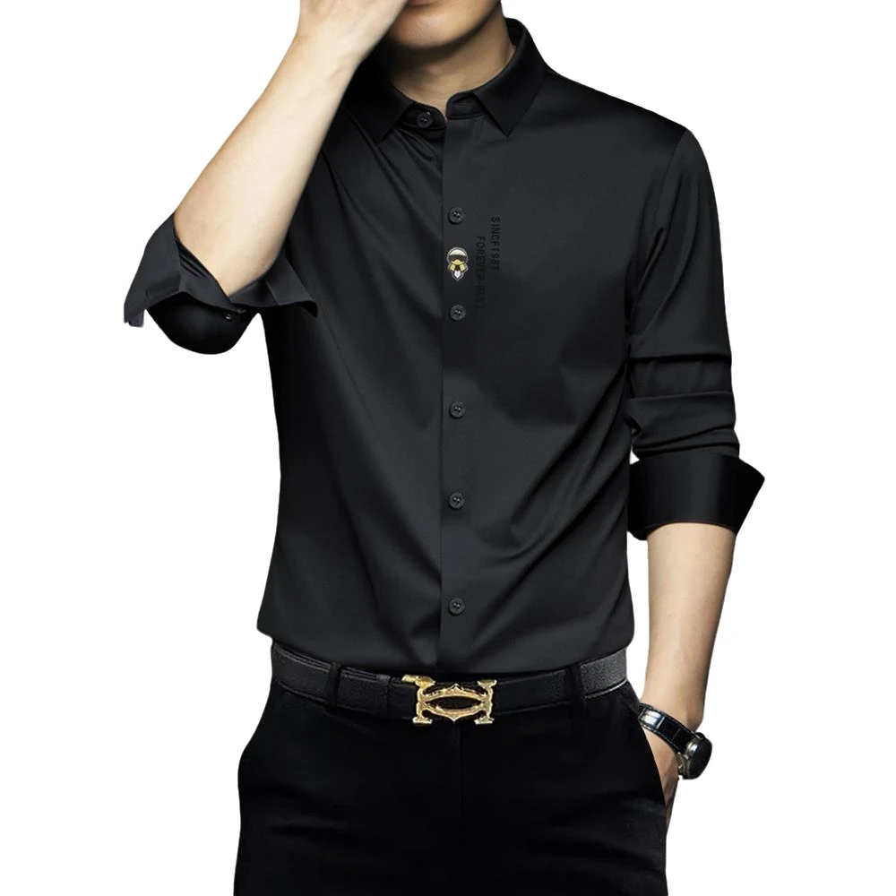 秋季高端痞帅轻奢衬衫免烫休闲男士新款弹力长袖修身无痕衬衣男款