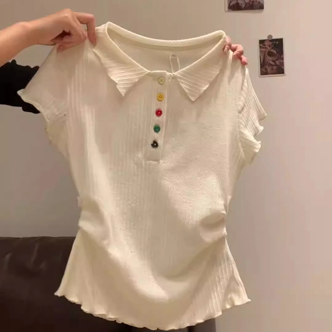 软软糯糯真的很舒服！正肩短袖Polo领针织衫女夏季设计感显瘦上衣