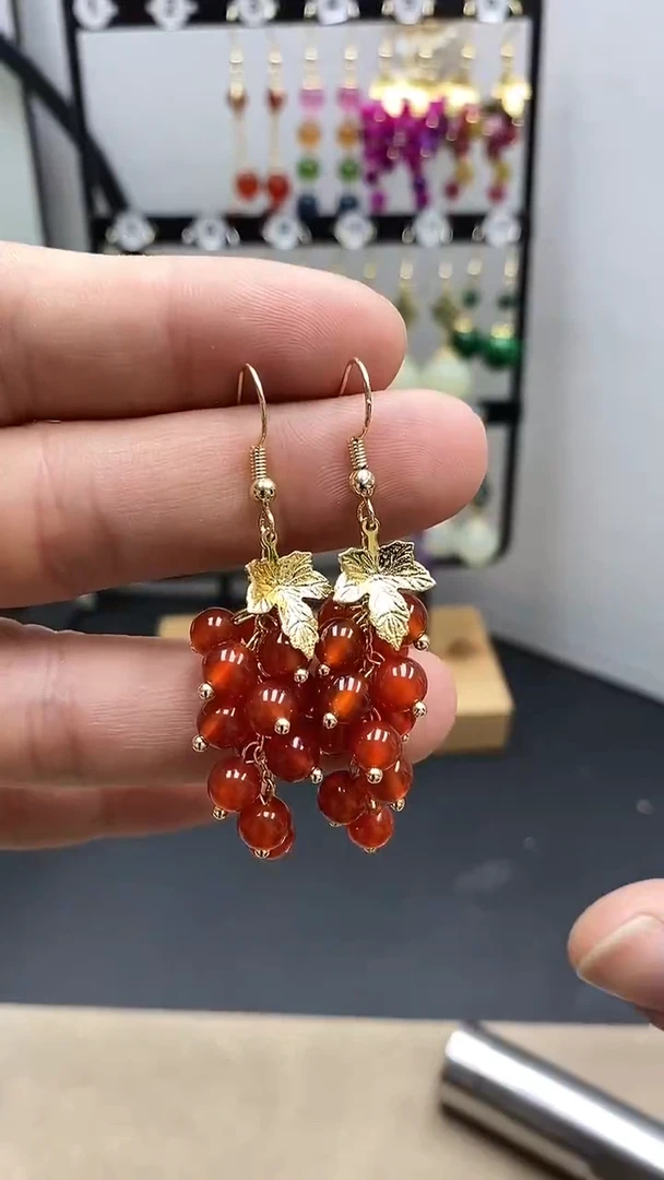 【闪购商品】南红玛瑙耳饰银S925镀金镶嵌尺寸6mm葡萄01