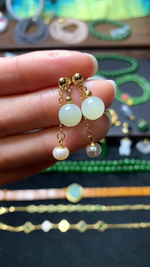 【闪购商品】和田玉耳饰银S925镶嵌耳钉