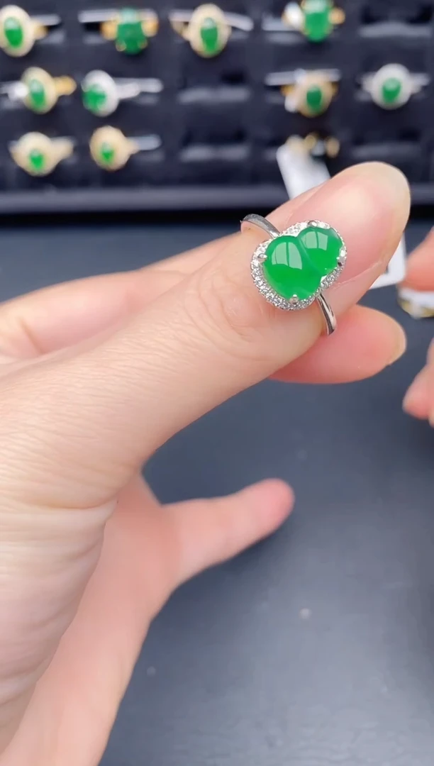 银S925镶嵌戒指翡翠天然a货翡翠146