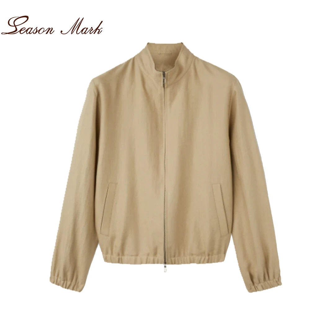 SEASONMARK春季新款亚麻混纺立领夹克外套商务轻奢风情侣款长袖男