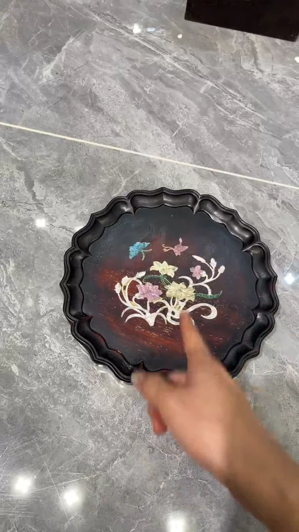 木花开富贵圆形茶盘