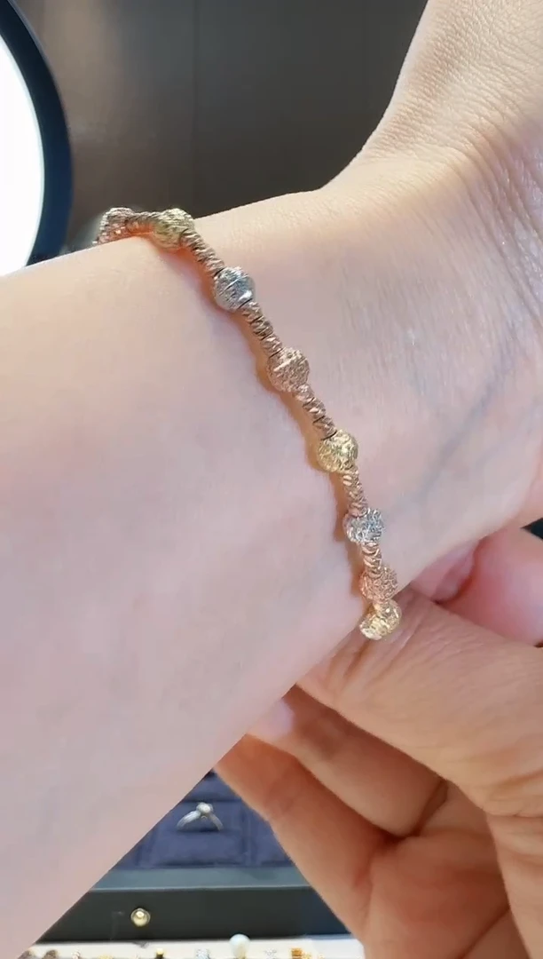 【闪购商品】18K金手链三色车花珠珠手链