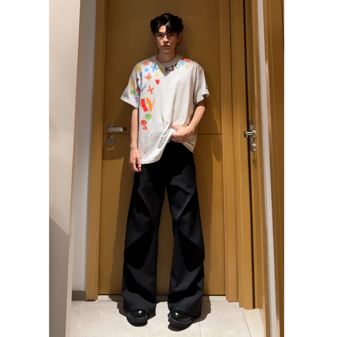 MKSN美式潮牌手绘设计涂鸦短袖T恤男女夏季情侣款复古高街ins上衣