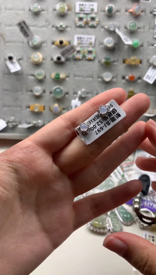 银S925镶嵌戒指翡翠耳饰2