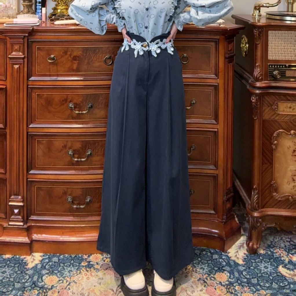 现货【一生罗曼】法式复古休闲裤蕾丝蝴蝶结高级感裤子女款秋季K729