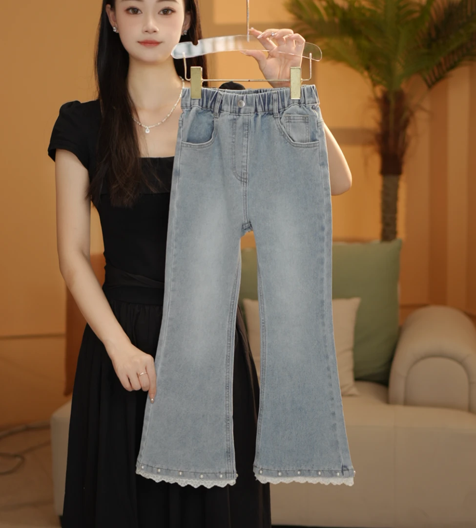 2025秋新款女童牛仔喇叭裤洋气时尚长裤子女孩牛仔裤测4