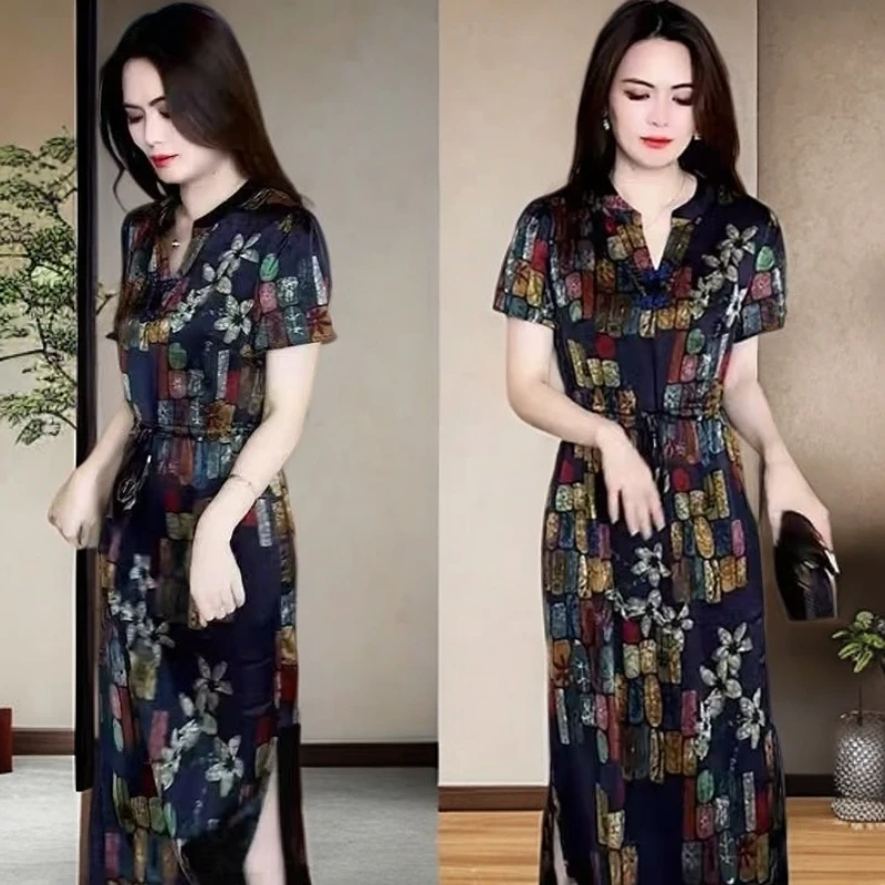 爆款洋气连衣裙夏季时尚显瘦长款气质轻奢碎花裙子妈妈装夏季休闲