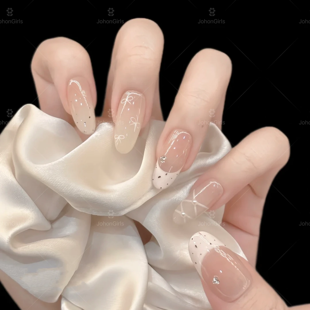 JohonGirls'/琴岛小嫚【皮粉芭蕾】法式手工穿戴甲高级轻奢气质美甲