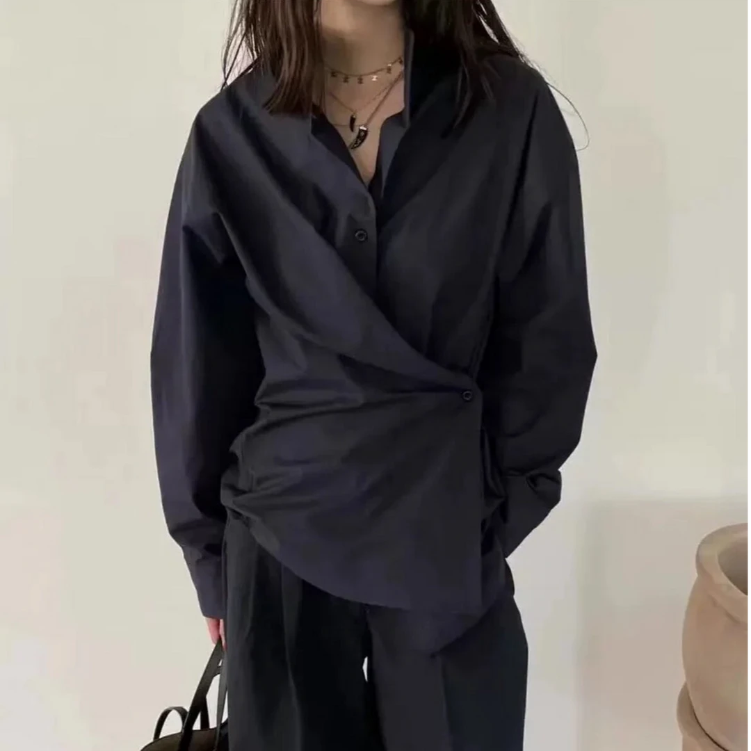 春季新款春游出行衣服欧若风BY翻领旋转气质时尚长袖衬衫衬衣外穿