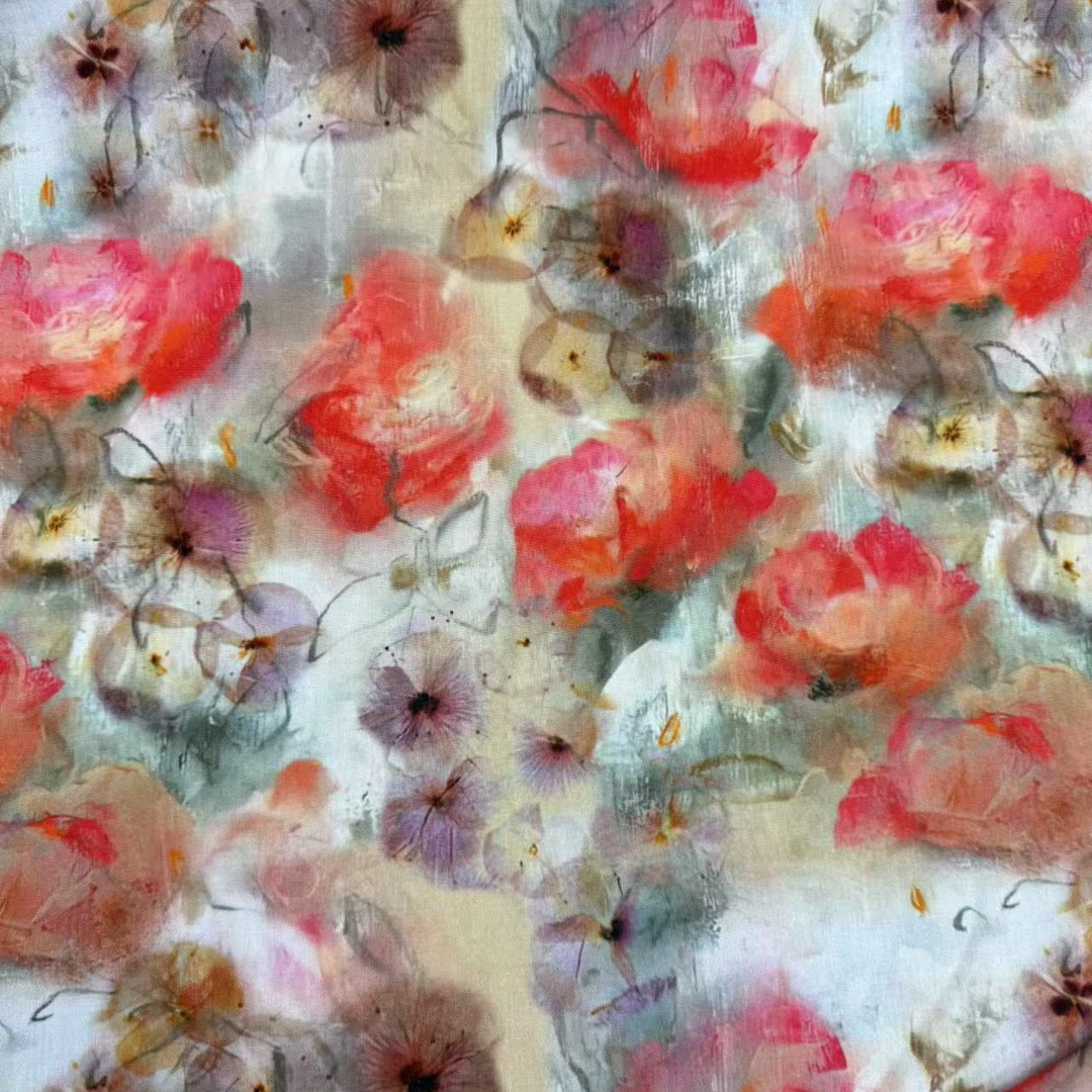 拍3米可以包邮！精品天丝绵绸面料  碧叶繁花