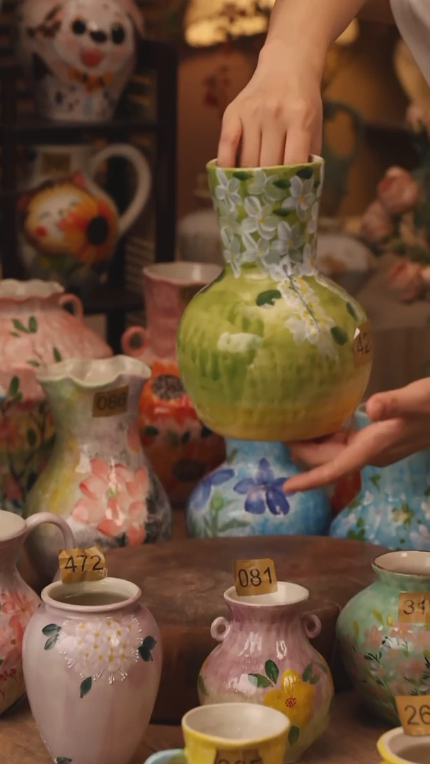 陶瓷420景德镇设计师手作花器摆件侘寂风