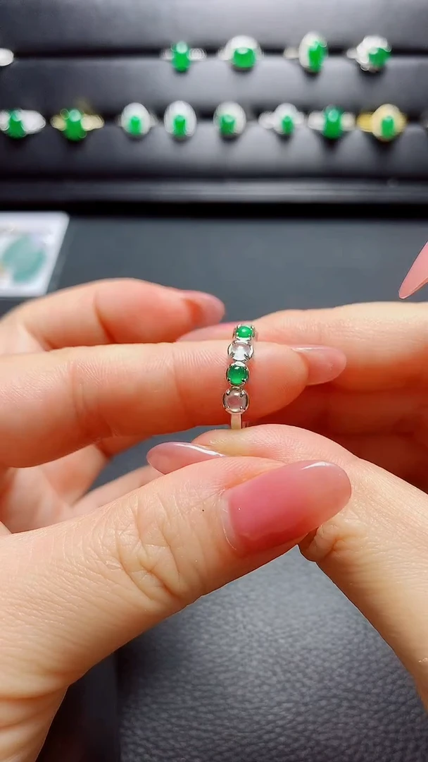 银S925镶嵌戒指翡翠 天然翡翠A货s925银镶