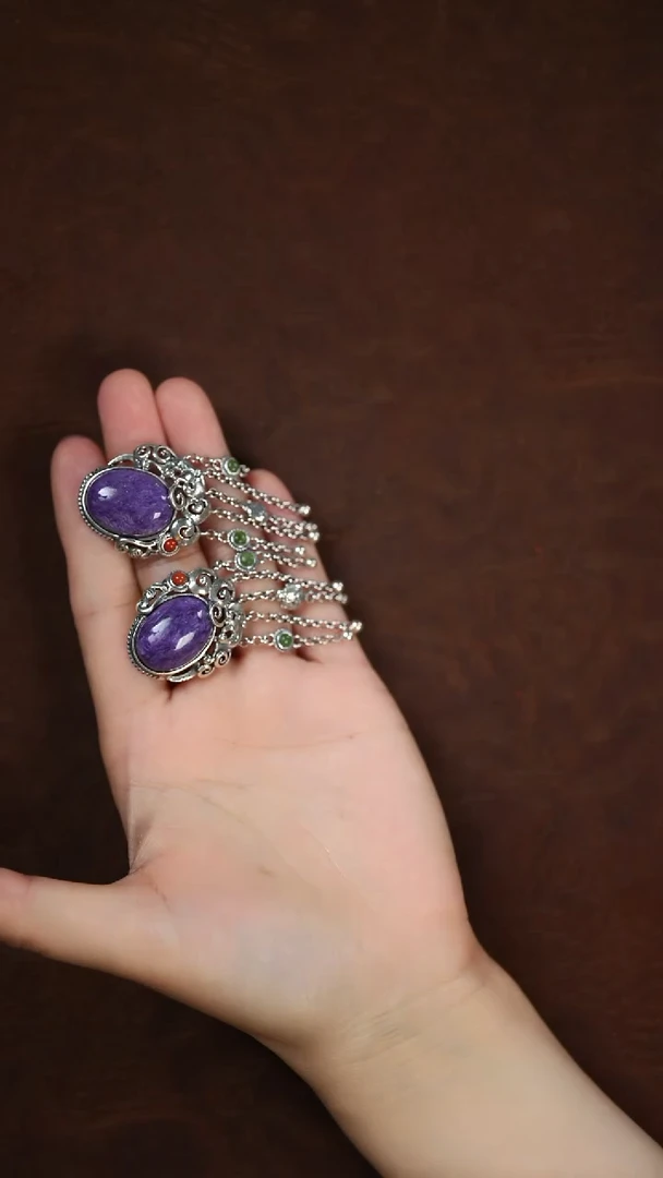 未镶嵌查罗石（紫龙晶）耳环闪购 蛋面