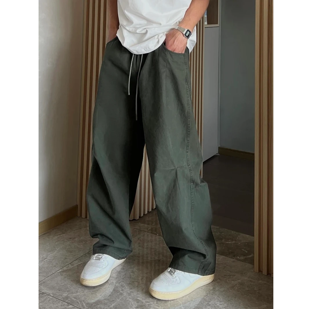 秋季新款美式复古直筒休闲裤男士高街潮流宽松百搭大码黑色伞兵裤