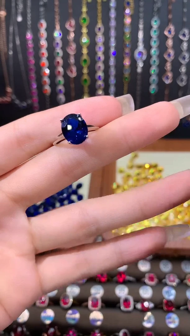 戒指蓝宝石银S925镶嵌911