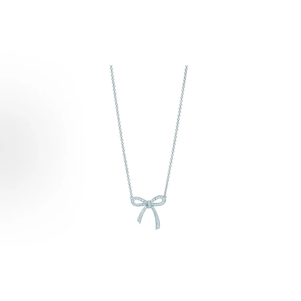 99新 Tiffany & Co./蒂芙尼 麦殿甄选/蒂芙尼蝴蝶结满钻项链小号