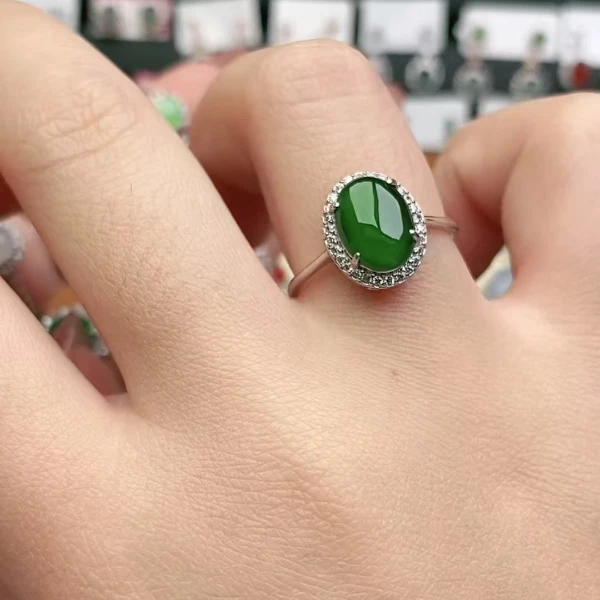 鑫辰珠宝天然A货翡翠银镶嵌设计款开口女戒指时尚百搭