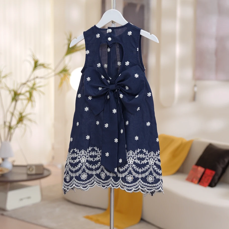 【染】连衣裙T裙女纯色A字裙无袖女童洋气夏装碎花甜美夏季SA30414