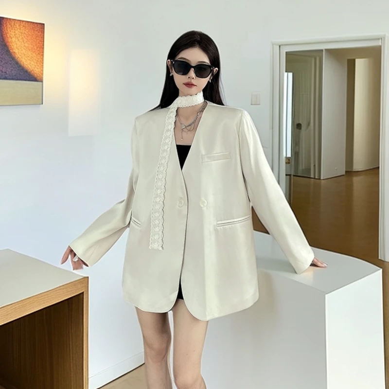 小众炸街高级感女装缎面休闲百搭西装外套女春秋新款小个子小西服