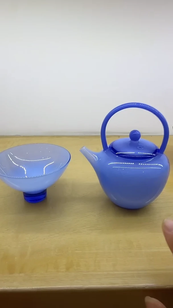 玉见蓝色提梁泡茶壶+蓝色斗笠杯