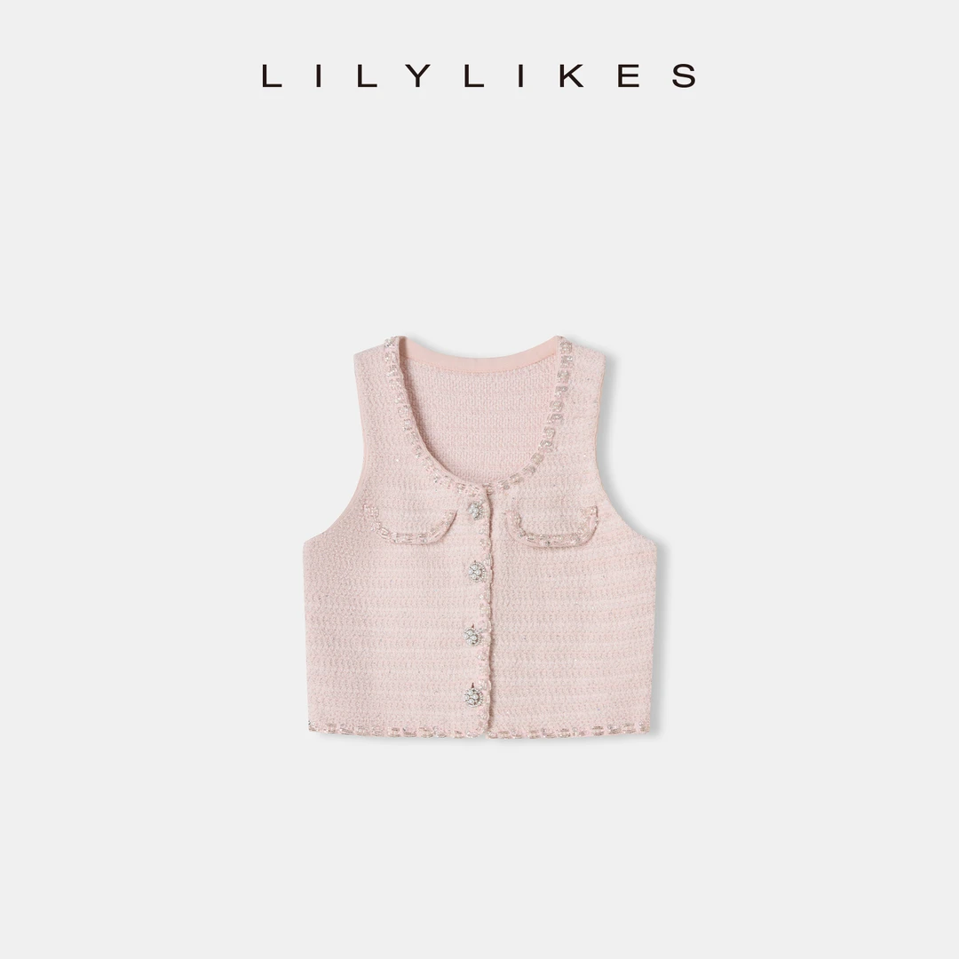【LILYLIKES】重工 独家定做手工缝花边钉珠小香背心
