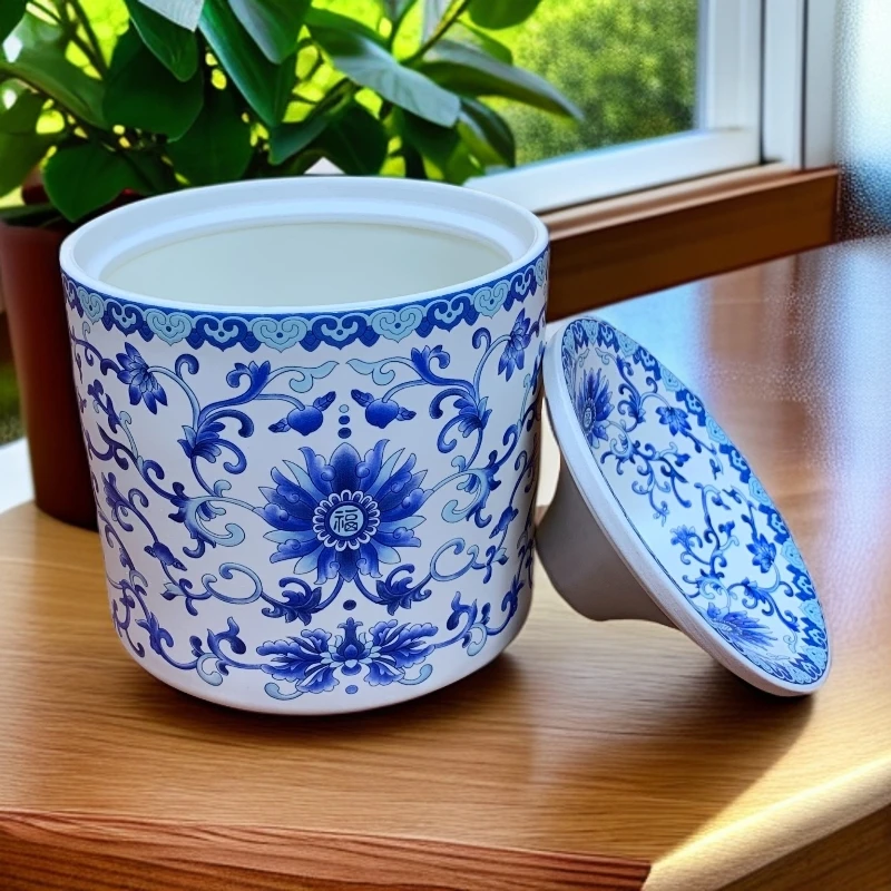 青花缠枝莲烟灰缸1231家用陶瓷九段烧泡茶杯面条