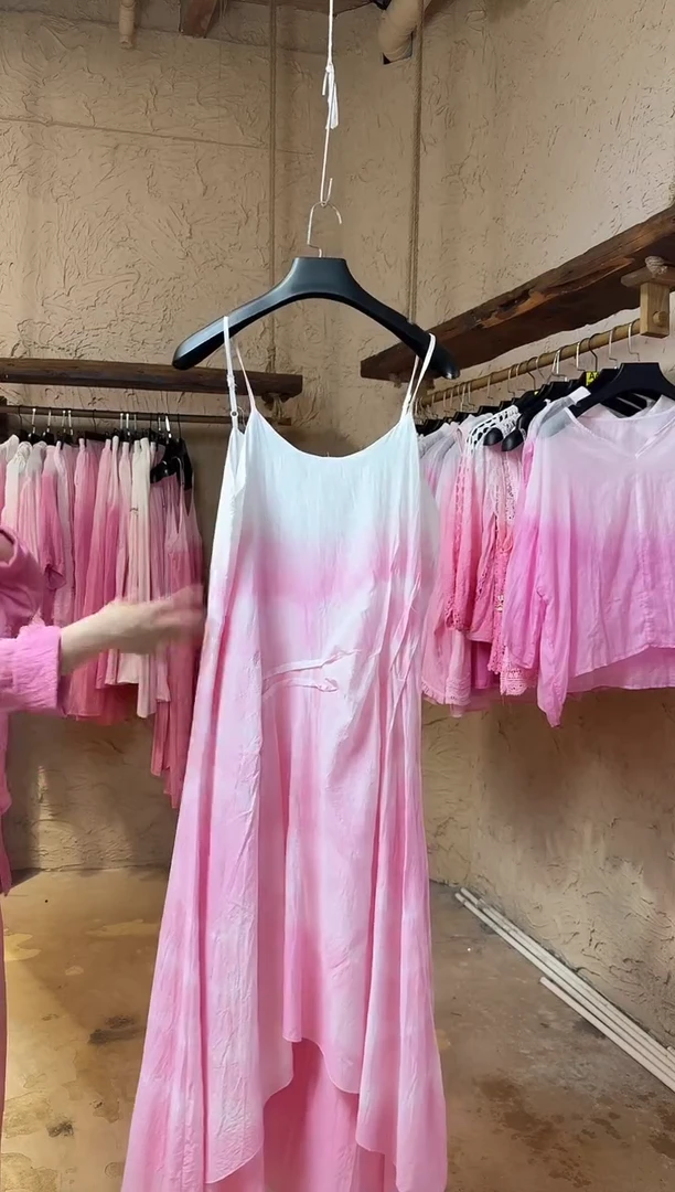 粉色扎染吊带裙111