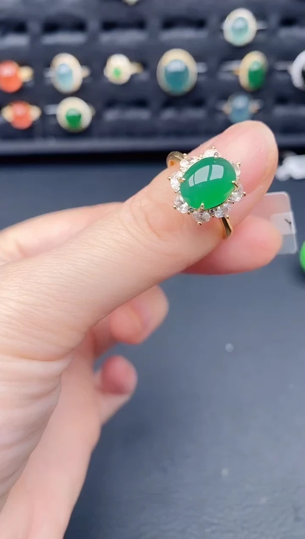 银S925镶嵌戒指翡翠天然a货翡翠484