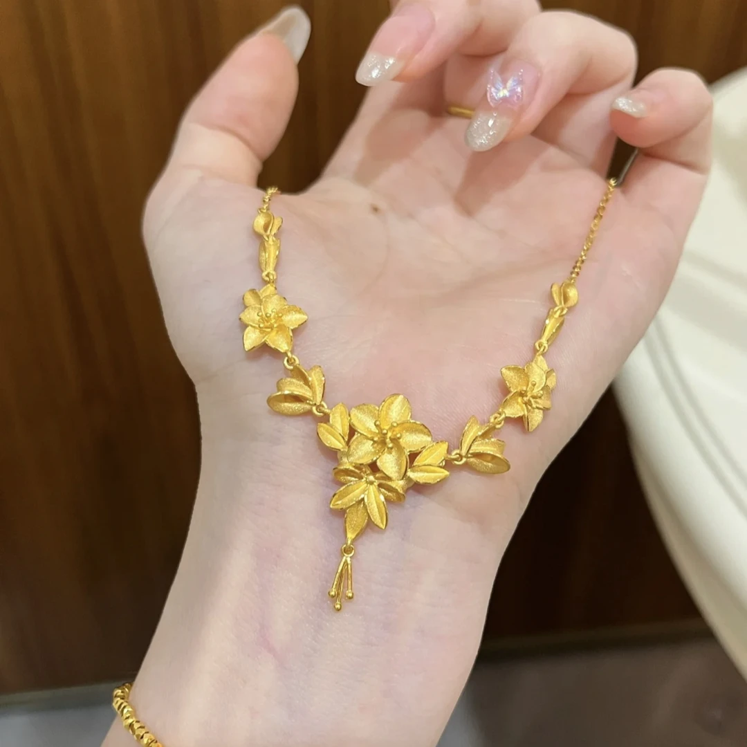 铜合金项链 新中式复古繁花似锦三生花项链轻奢古风精致花朵坠链