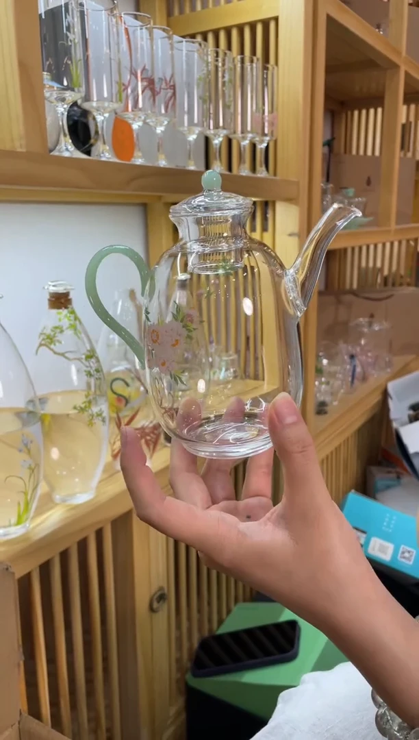 桃花绿玉把小壶孤品