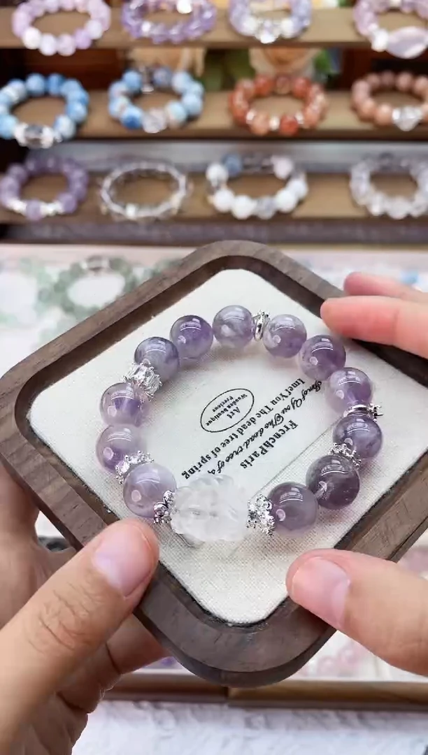 水晶手串合金紫兔毛手串