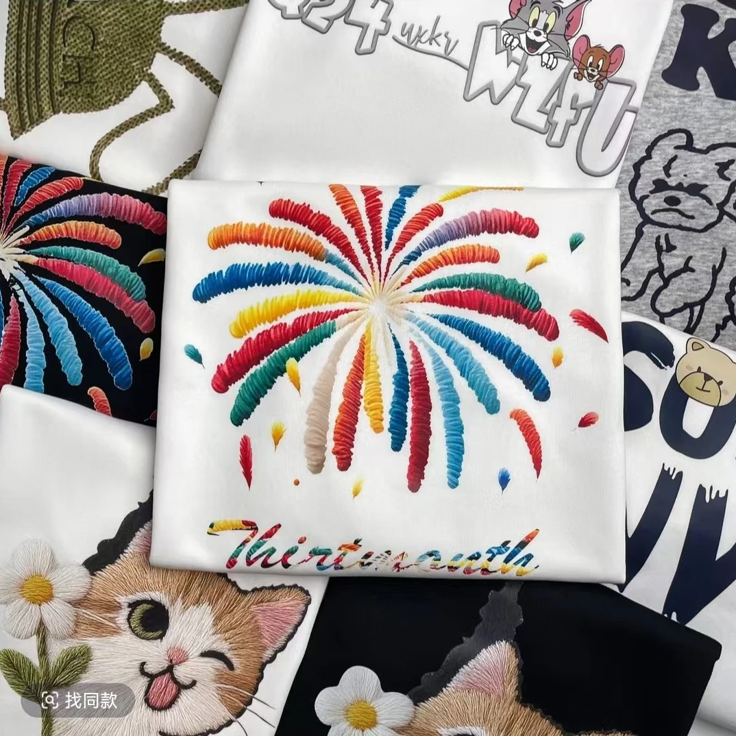 【055-064】2025新款爆款宽松洋气遮肉扎染短袖夏季纯棉t恤女