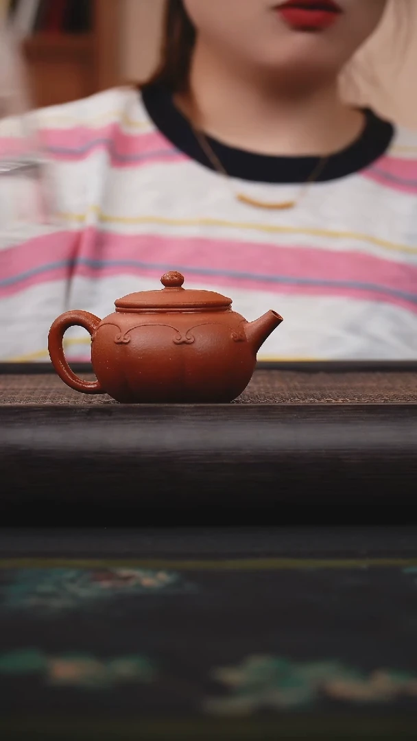 茶壶紫砂小红泥 筋纹玲珑