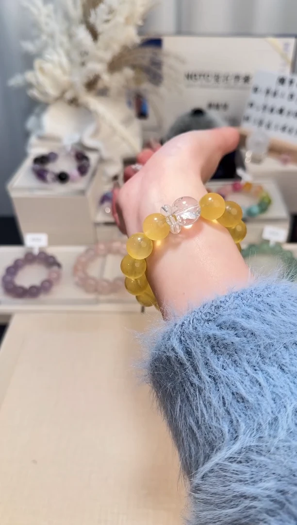 未镶嵌手串萤石拍2单发1件 满发拉丝黄萤石 14点位 A41