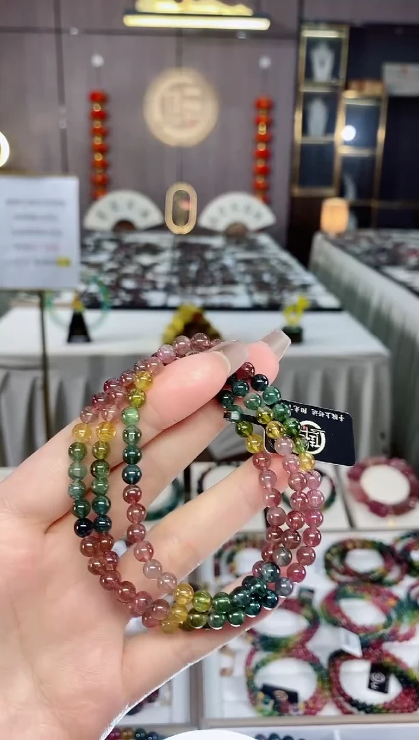 老矿碧玺色标彩虹透体三圈手串5mm+未镶嵌碧玺dan多样性发货一条