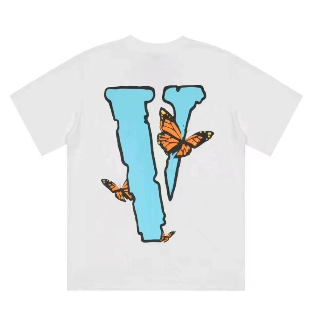 蝴蝶V 夏季纯色短袖t恤男女同款欧美潮牌T恤大V情侣上衣高街嘻哈