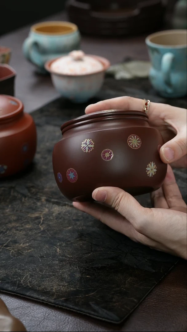 茶杯紫砂九隐茶器紫朱泥茶叶罐