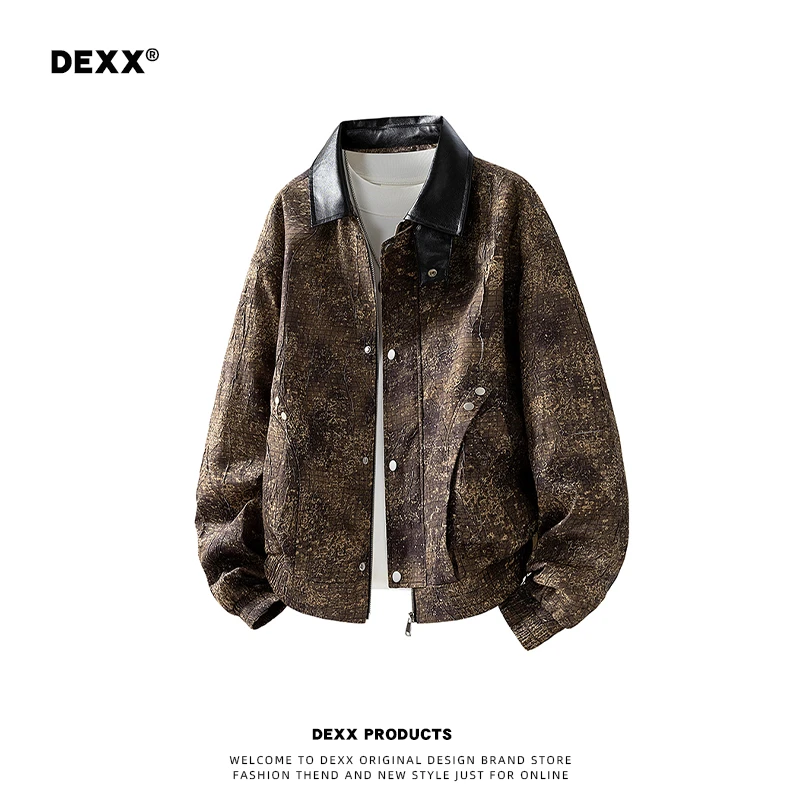 潮酷拉链夹克男士复古扎染蛇皮面翻领外套痞帅休闲宽松百搭上衣