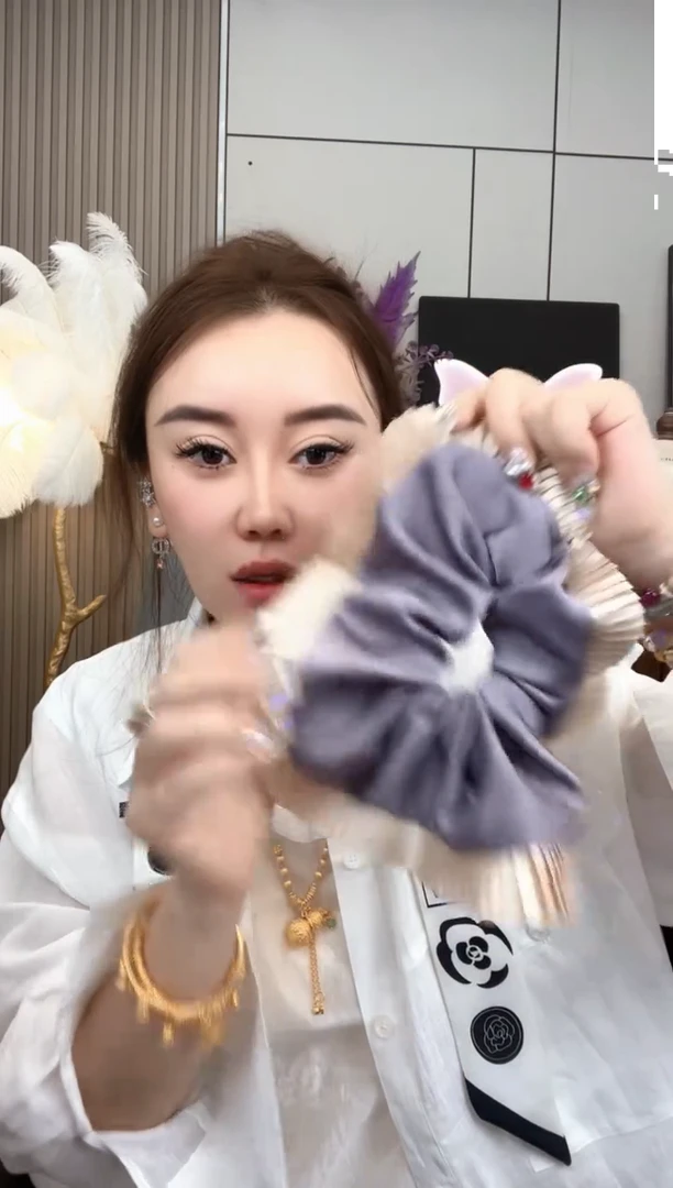 亚克力不锈钢真丝紫色发圈