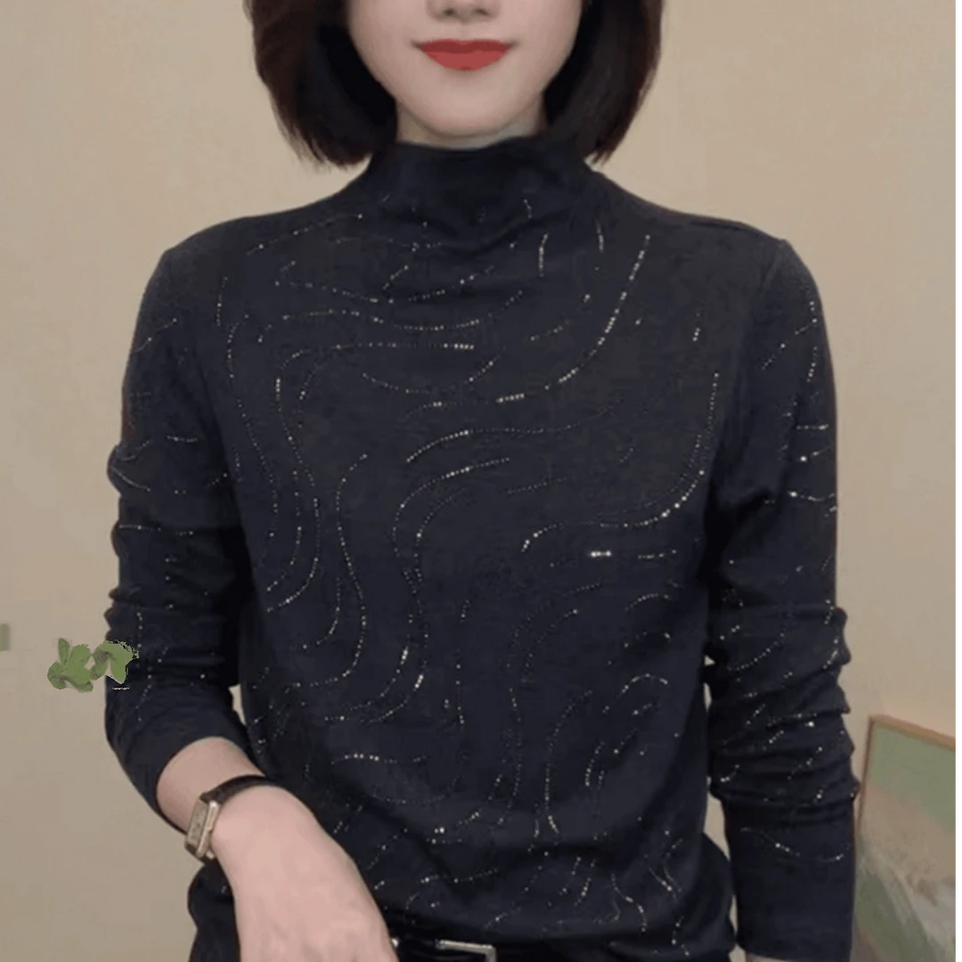 2025秋冬新款半高领时尚洋气中老年女装妈妈装显瘦百搭长袖打底衫