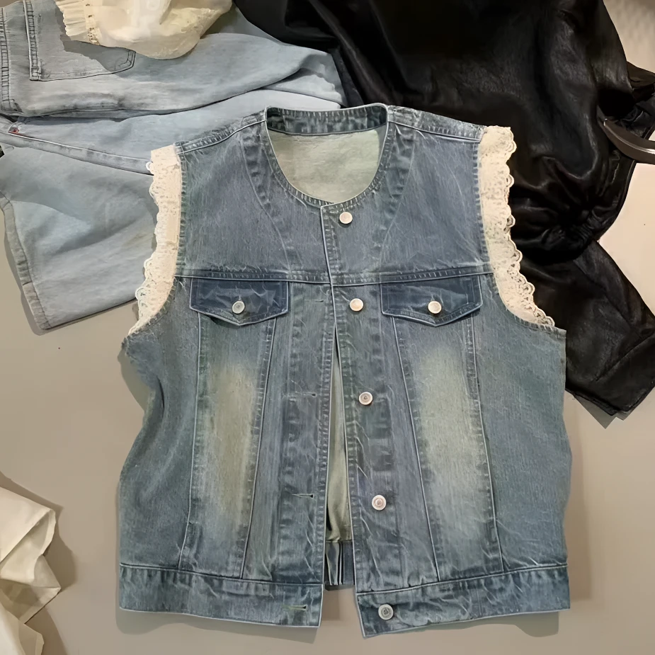 601#【火蓝家】复古怀旧牛仔马夹女2025春夏季新款时尚设计感坎肩潮