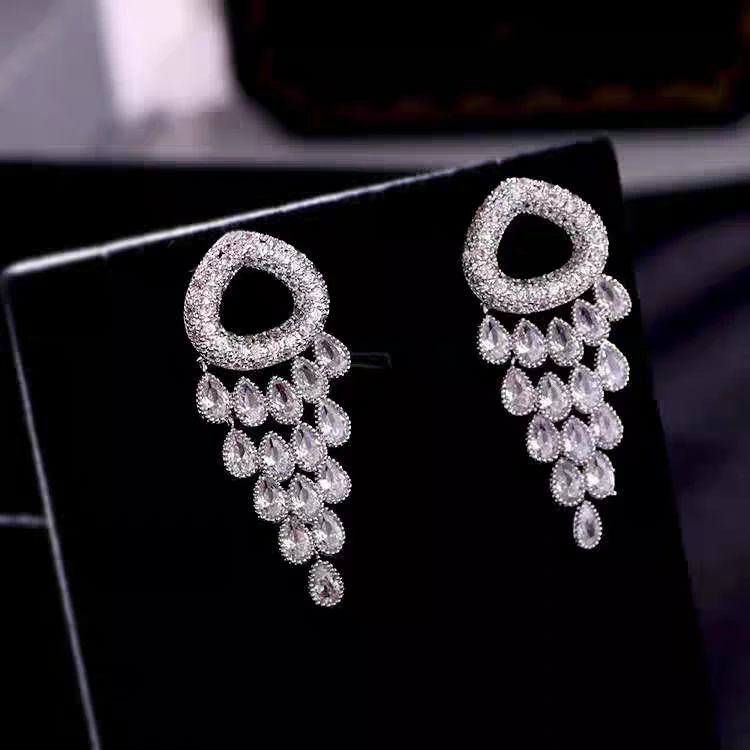 铜合金合成锆石耳饰 新款耳钉 奢华配礼服大气闪锆耳坠气质网红款